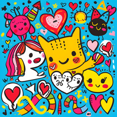 Fototapeta premium Valentine's Day cartoon cards. Generative AI Illustration