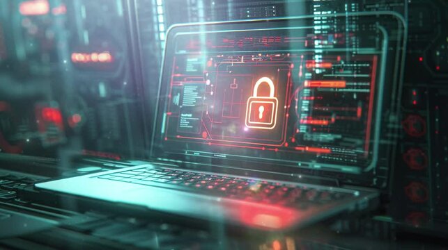 Computer or PC security concept with binary code in futuristics style. HD 4K video, footage for technology company campaign.