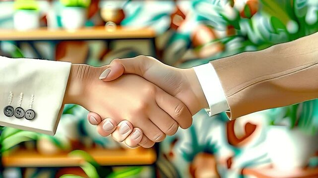 Handshakes close up. Two people shake hands. Agreement and cooperation concept.