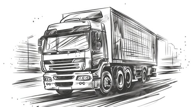 recommend clip art: Truck carrying goods is moving. Sketch illustration.