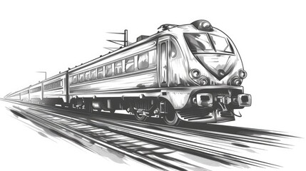 Indian train on white background. Sketch illustration.