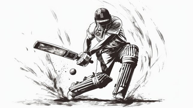A man in uniform playing cricket on white background. Sketch illustration. 