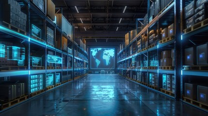 The interior of the warehouse in which artificial intelligence analyzes.