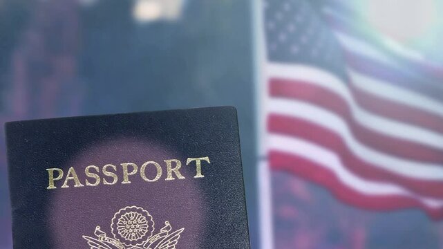 American passport and flag of USA