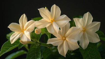 Fototapeta premium Night-blooming jasmine, also known as coral jasmine, adding a touch of exotic beauty