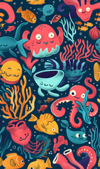 Naklejka premium cartoon 2d illustrator doodle pattern, cute pattern in graphic seamless pattern
