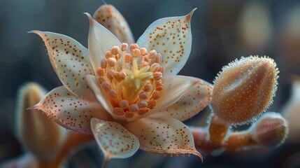 Close-up of the intricate flower of a succulent plant, Orbea variegata or Stapelia variegata, displaying its delicate beauty