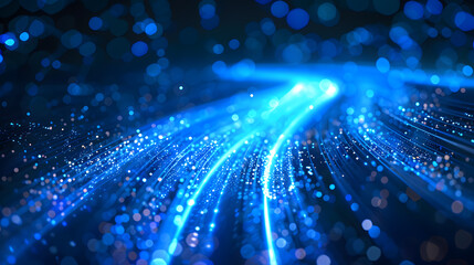 Obraz premium Blue light streak, fiber optic, speed line, futuristic background for 5g or 6g technology wireless data transmission, high-speed internet in abstract. internet network concept.