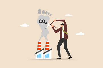 Minimize carbon footprint, reduce emissions and pollution, combat global warming and promote environmental recovery, business leader or politician reducing CO2 emissions from industrial sources.