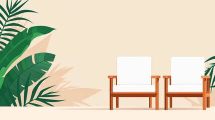 Durable outdoor furniture crafted from natural materials, showcasing the efficient use of resources, blending seamlessly into a lush garden, flat design illustration