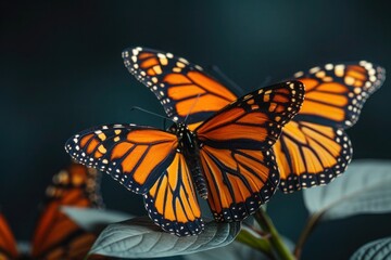 Fototapeta premium Monarch Butterflies in Vibrant Outfits for Birthday Party Invitation with Copy Space
