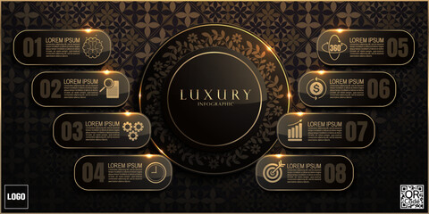 Luxurious Gold and Black Infographic Elements for Dynamic Presentations and Annual Reports, Modern Chart Templates, Elegant Circle Creative Business Chart Templates 