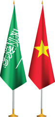 Vietnam,Saudi Arabia flags together.Vietnam,KSA small table flags