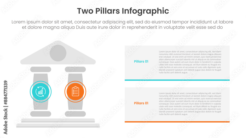 Poster two pillars framework with ancient classic construction infographic with 2 point stage template with