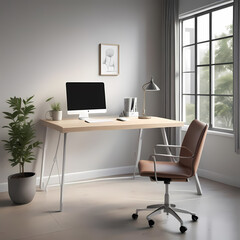 Fototapeta premium Modern Office Workspace with Sleek Desk and Laptop