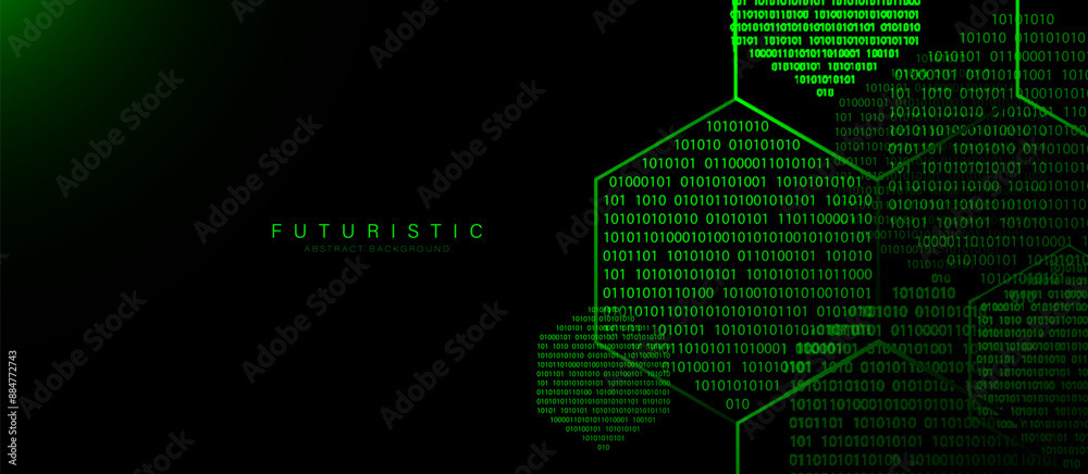 Poster abstract green binary code in hexagon lines. futuristic digital high-technology pattern. vector illu