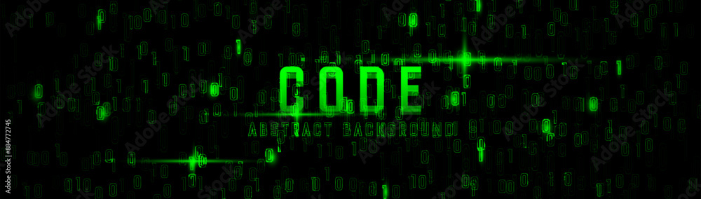 Poster abstract green binary code in dark background. futuristic digital high-technology pattern. vector il