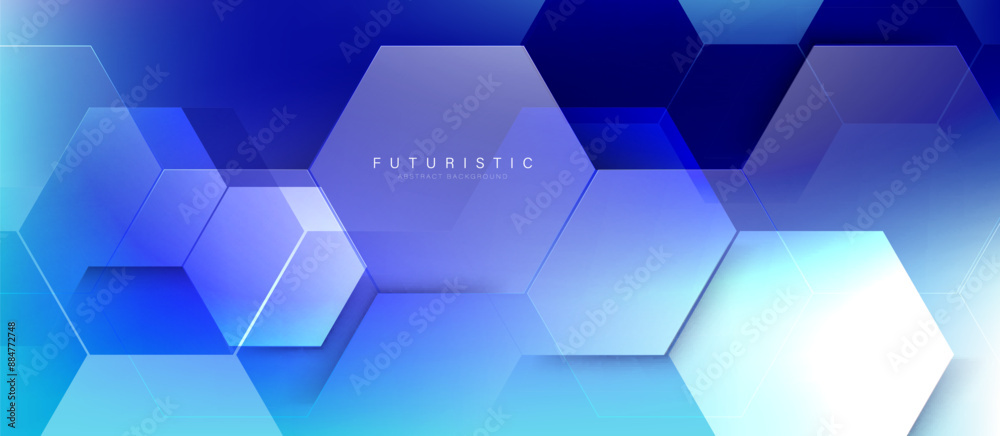 Poster Abstract blue hexagon shapes pattern background. Futuristic digital high-technology pattern. Vector illustration