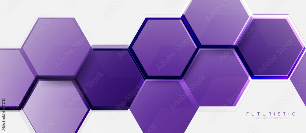 Poster Abstract purple hexagon shapes pattern background. Futuristic digital high-technology pattern. Vector illustration
