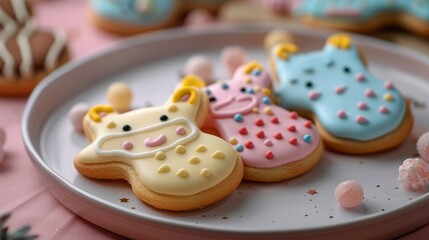 Animal-shaped cookies with a playful food background, adding charm and delight
