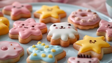 Animal-shaped cookies with a playful food background, adding charm and delight
