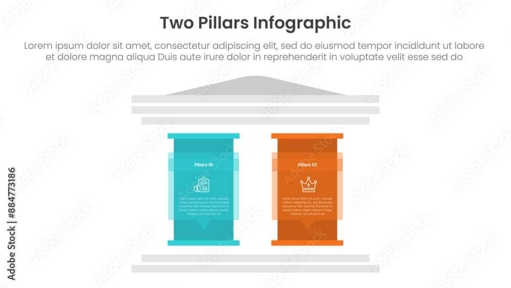 Poster two pillars framework with ancient classic construction infographic with 2 point stage template with