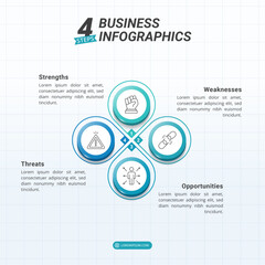 SWOT Analysis Infographics with 4 Steps and Editable Text on a 1:1 ratio layout for Presentation, Booklet, and Social Media Feeds