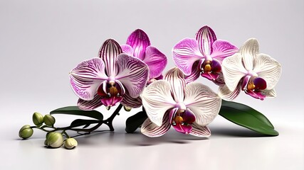 Obraz premium 3D realistic orchid flower in white background with empty space text