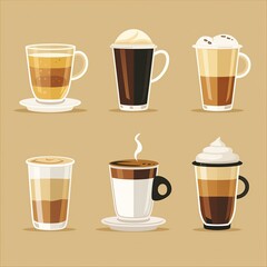 Coffee Tea Cup Collection, Espresso Cafe Mug Set, Diner Menu Objects, Hot Drink Concept Art, Food and Beverage Design Illustration, Restaurant Web Graphic, Cute Culinary Clipart  