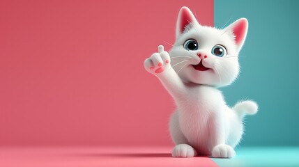 Fototapeta premium 3D cat illustration with blue pink pastel color