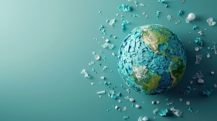 Fototapeta premium A blue and green planet with a lot of trash on it