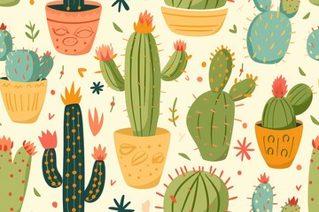 Seamless pattern with cactus illustration.
