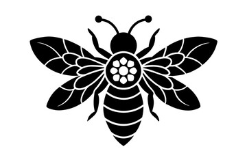 Generate a high-resolution vector illustration of simple bees in black silhouette with detailed artistry on a white background