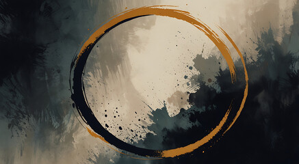 An illustration of an enso circle with brushstroke textures, symbolizing enlightenment, the universe, and the void.
