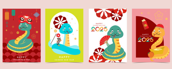 2025 Chinese New Year background with cute snake for a4 vertical design