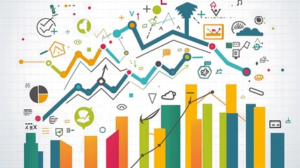 Fototapeta premium Data visualization showing trends and growth with colorful charts and graphs. AI generated