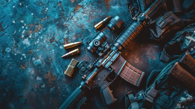 Military Gear:  AR-15 with Scope, Magazines, and Ammo