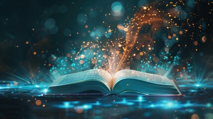 Magical Open Book with Glowing Lights