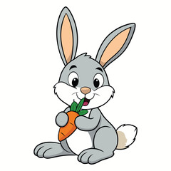 little rabbit eating carrot in white background isolated. rabbit cartoon vector illustration