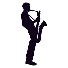 Naklejka premium Black Silhouette of Jazz Musician. Vector Illustration with Flat Design Concept.