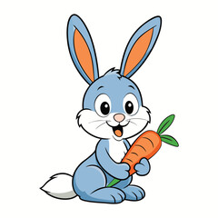 little rabbit eating carrot in white background isolated. rabbit cartoon vector illustration