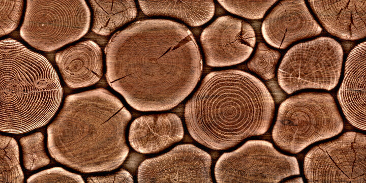 wooden rings natural wood pannel background, Old log cut macro in orange tone. Abstract background and texture for design.