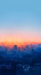 Fototapeta premium Minimalist Cityscape at Peaceful Sunrise with Geometric Shapes and Vibrant Color Palette