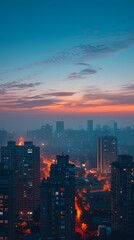 Fototapeta premium Magnificent Cityscape at Sunrise Minimalist Digital Artwork of Urban Skyline with Geometric Shapes and Serene Color Palette