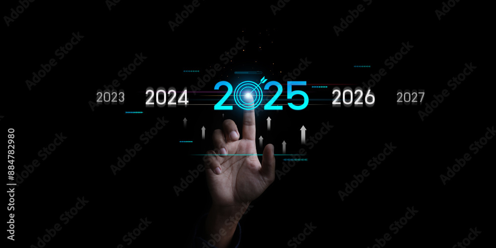 Wall mural countdown to 2025 concept. the taps a virtual download bar with a loading progress meter on new year