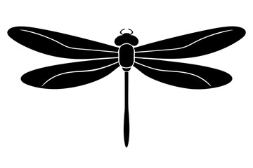 Create a minimal dragonfly silhouette vector illustration in black on a white background with a simple elegant design