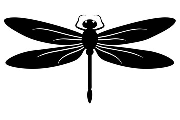 Create a minimal dragonfly silhouette vector illustration in black on a white background with a simple elegant design