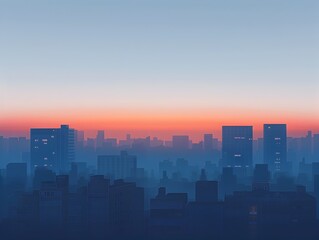 Fototapeta premium Serene Minimalist Cityscape at Sunrise with Geometric Shapes and Calming Colors