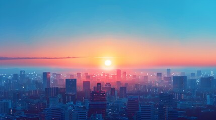 Obraz premium Minimalist Sunrise Cityscape with Geometric Architecture and Serene Color Palette