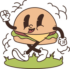 Cute Cartoon Burger and Sausage Illustration